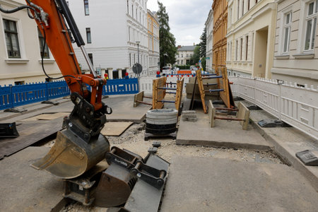 Road construction site in the city of GÃ¶rlitz in Saxony