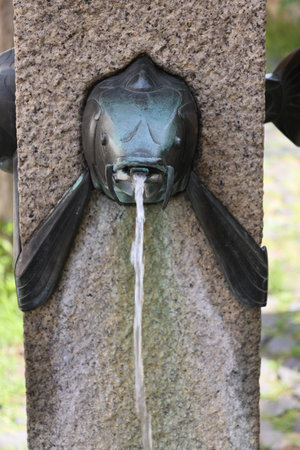 Detailed view of the fountain in the Karpfengrund in the city of GÃ¶rlitzの写真素材