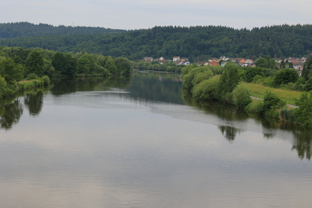 View of the Saar River near Merzig in Saarlandの写真素材