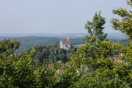 View over Franconian Switzerland near Pottenstein in Bavariaの写真素材