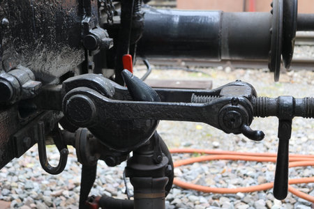 Detail of an old steam locomotive, close-up.の写真素材