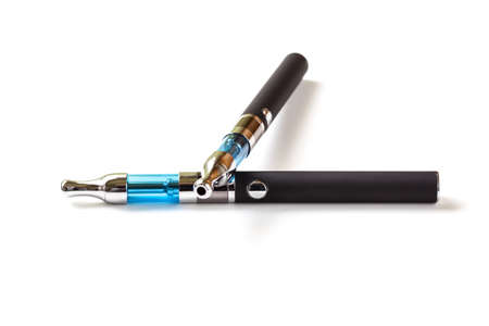 E-Cigarettes (Electronic cigarette) with blue atomizer isolated on white background