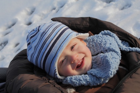 Boy on sledge, icilyの写真素材