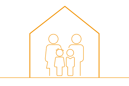 Family At Home - Flat Line Iconのイラスト素材