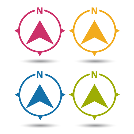 North Direction Compass Icon - Colorful Vector Illustration - Isolated On White Backgroundのイラスト素材