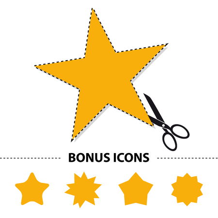Star With Cut Line And Scissor - Bonus Icons Included - Vector illustration - Isolated On White Backgroundのイラスト素材