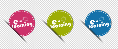 e-Learning And Lightbulb - Three Colorful Round Buttons - Vector Illustration - Isolated On Transparent Backgroundのイラスト素材