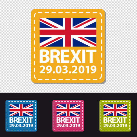 Brexit 2019 Date - Four Colorful Square Buttons - Vector Illustration - Isolated On Transparent Backgroundのイラスト素材