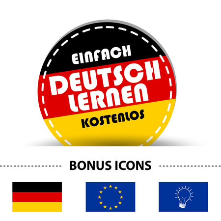German Round Button Simply Learn German For Free And Bonus Icons - German Flag, Europe And Light Bulbのイラスト素材