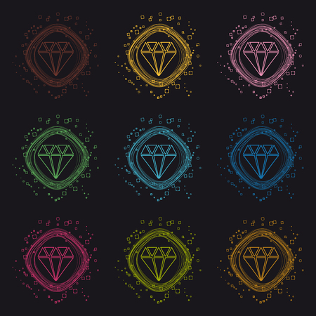 Jewel Diamond Button - Modern Colorful Vector Circle Illustration - Isolated On Black Backgroundのイラスト素材