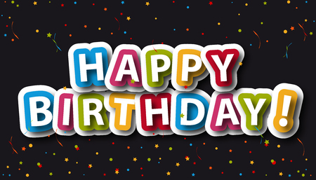 Happy Birthday Background With Confetti And Stars - Colorful Vector Illustration - Isolated On Black Backgroundのイラスト素材