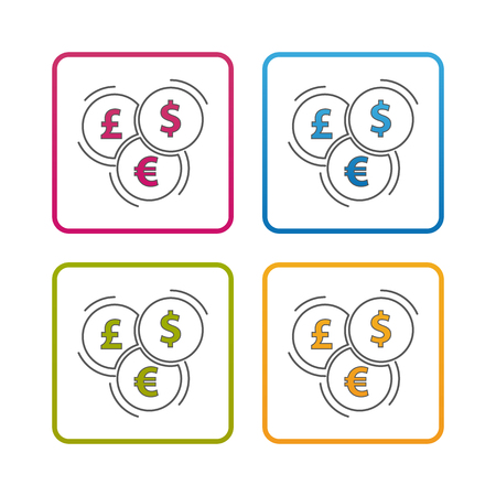 Different Currencies - Outline Styled Icon - Editable Stroke - Colorful Vector Illustration - Isolated On White Backgroundのイラスト素材