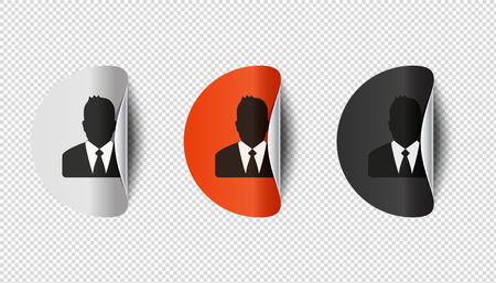 Different Round Curved Sticker With Business Man - Vector Illustration Set - Isolated On Transparent Backgroundのイラスト素材