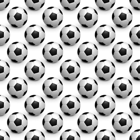 Seamless Pattern Background - Soccer Ball, Football With Shadow - Black And White 3D Illustration Isolated On White Backgroundの写真素材