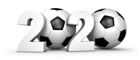 2020 Soccer, Football Tournament And New Year Concept - 3D Illustration Isolated On White Backgroundの写真素材