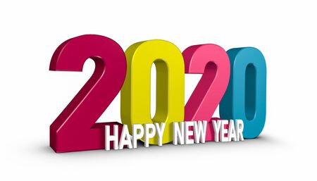 2020 Happy New Year - Colorful 3D Illustration - Isolated On White Background