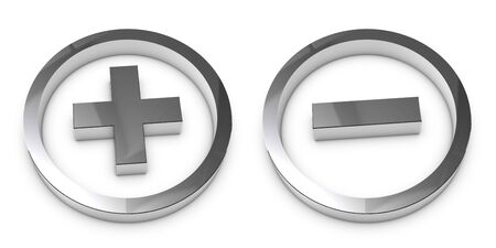Plus And Minus Symbol Set - Silver Metallic 3D Illustration - Isolated On White Backgroundの写真素材