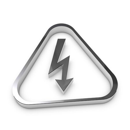Attention Sign Danger - Silver Metallic High Voltage Icon - 3D Illustration - Isolated On White Backgroundの写真素材
