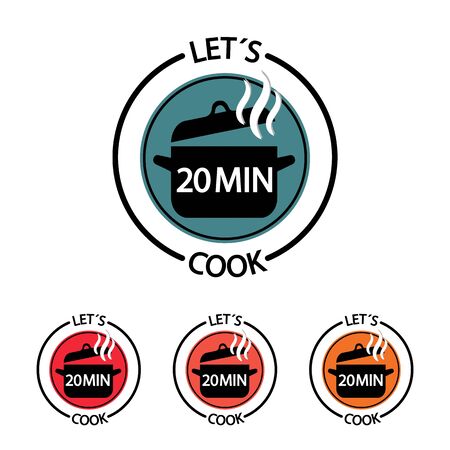Cooking Time Icon Set - 20 Minutes Vector Button Food Concept - Restaurant Logo Isolated On White Backgroundのイラスト素材