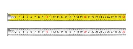 Yellow And Gray Tape Measure - Realistic Vector Illustrations - Isolated On White Background