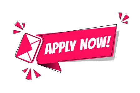 Apply Now! Label - Modern Magenta Color Vector Illustration -  Isolated On White Backgroundのイラスト素材