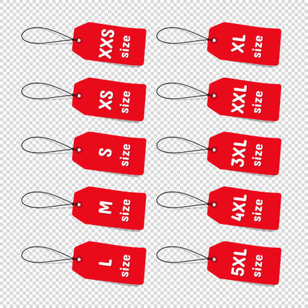 Red Clothing Size Labels - Vector Illustrations - Isolated On Transparent Backgroundのイラスト素材