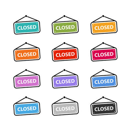 Door Sign Closed - Colorful Business Vector Illustration Set - Isolated On White Backgroundのイラスト素材