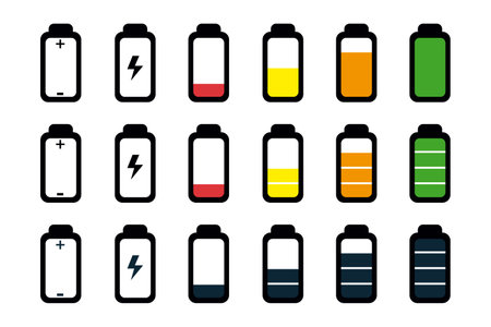 Battery Status Full, Half And Empty - Editable Vector Icons - Isolated On White Backgroundのイラスト素材