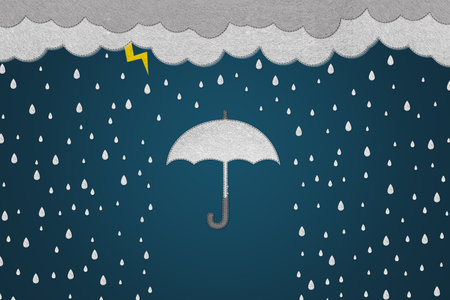 Security Concept With Umbrella, Clouds And Rain - Realistic Stitched Felt Illustration - Isolated On Dark Gradient Backgroundの写真素材