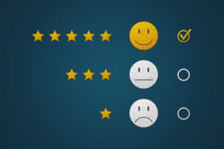 Customer Service Experience And Satisfaction Survey Concept - Realistic Felt Illustration - Isolated On Dark Gradient Backgroundの写真素材