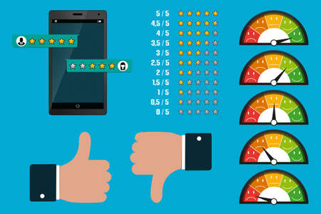 Concept Of Testimonials Messages - Vector Illustrations Set Isolated On Blue Backgroundのイラスト素材