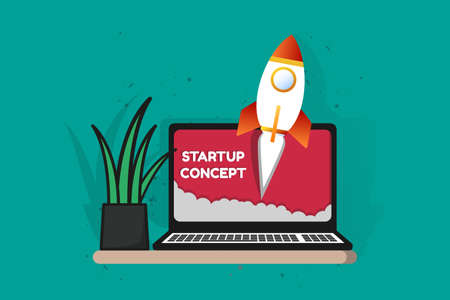 Startup Business Project Concept - Vector Illustration Isolated On Monochrome Backgroundのイラスト素材