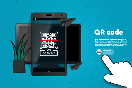 QR Code Mobile Scan Me Concept - Vector Illustration Isolated On Monochrome Backgroundのイラスト素材