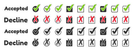 Different Accepted And Decline Checkbox Icon Set - Vector Illustrations - Isolated On White Backgroundのイラスト素材