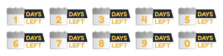 Days Left Calendar Icons With Numbers Zero To Nine - Vector Illustrations Isolated On White Backgroundのイラスト素材