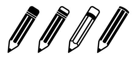 Pencil Set - Different Black Vector Icons Isolated On White Backgroundのイラスト素材