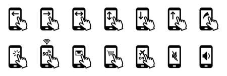 Different Gestures On Mobile Devices - Flat Vector Illustrations Set Isolated On White Backgroundのイラスト素材