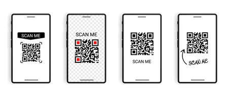 Mobile Smartphone QR Code Application Button With Scan Me Sign - Vector Illustrations Set Isolated...
