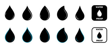 Waterdrop Icon Set - Flat Vector Illustrations Isolated On White Backgroundのイラスト素材