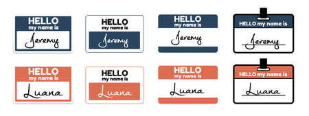 Name Badge, Paper Labels For Identification Students, Teacher And Speaker - Different Vector Illustrations Isolated On White Backgroundのイラスト素材