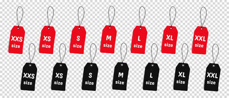 Black And Red Clothing Size Labels - Vector Illustrations Set Isolated On Transparent Backgroundのイラスト素材