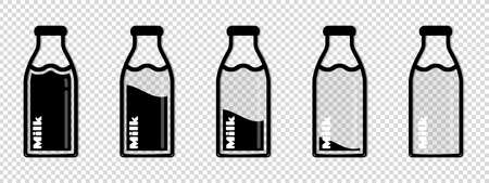 Different Milk Bottle Icons - Vector Illustrations Set Isolated On Transparent Backgroundのイラスト素材