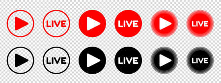 Different Flat Live Buttons - Vector Illustrations Set Isolated On Transparent Backgroundのイラスト素材
