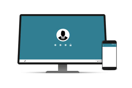 Monitor Sreen Display And Mobile Phone Mockup Templates For Presentations - Different Vector...