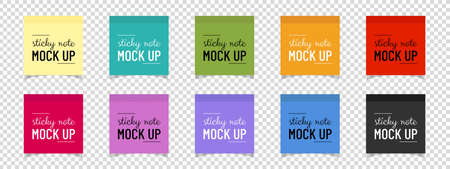 Post Note Sticker Template Set - Colorful Vector Sticky Note Illustrations Isolated On Transparent Backgroundのイラスト素材