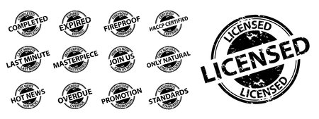 Rubber Stamp Seal Set - Different Business Vector Illustrations Isolated On White Backgroundのイラスト素材