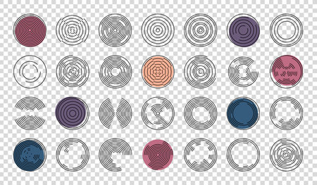 Concentric Vortex Circles - Thin Line Vector Illustrations Isolated On Transparent Backgroundのイラスト素材