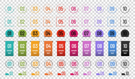 Number Icons Set - Different Colorful Vector Illustrations Isolated On Transparent Backgroundのイラスト素材
