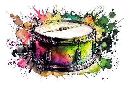 Colorful Isolated Single Drum Neon Watercolor - Generative AIの素材