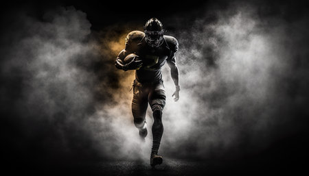 American Football Player In Super Bowl Game Isolated On Fog Background - Generative AIの素材